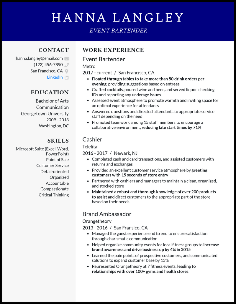 3 Event Bartender Resume Examples For 2023