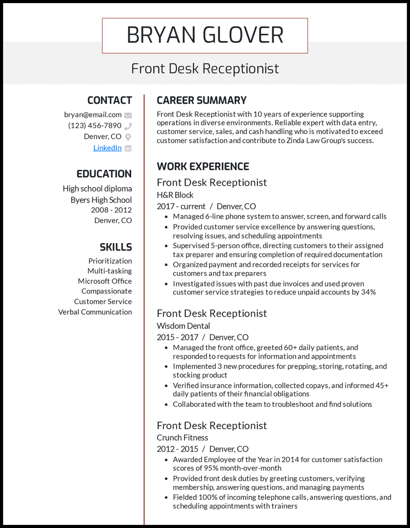 5 Front Desk Receptionist Resume Examples for 2023