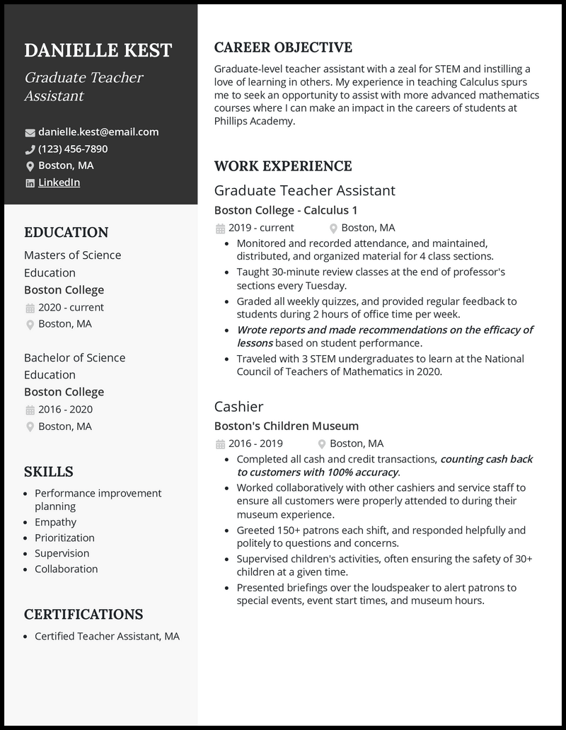 3 Graduate Teaching Assistant Resume Examples For 2023