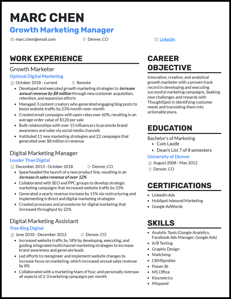 3 Growth Marketing Manager Resume Examples For 2023
