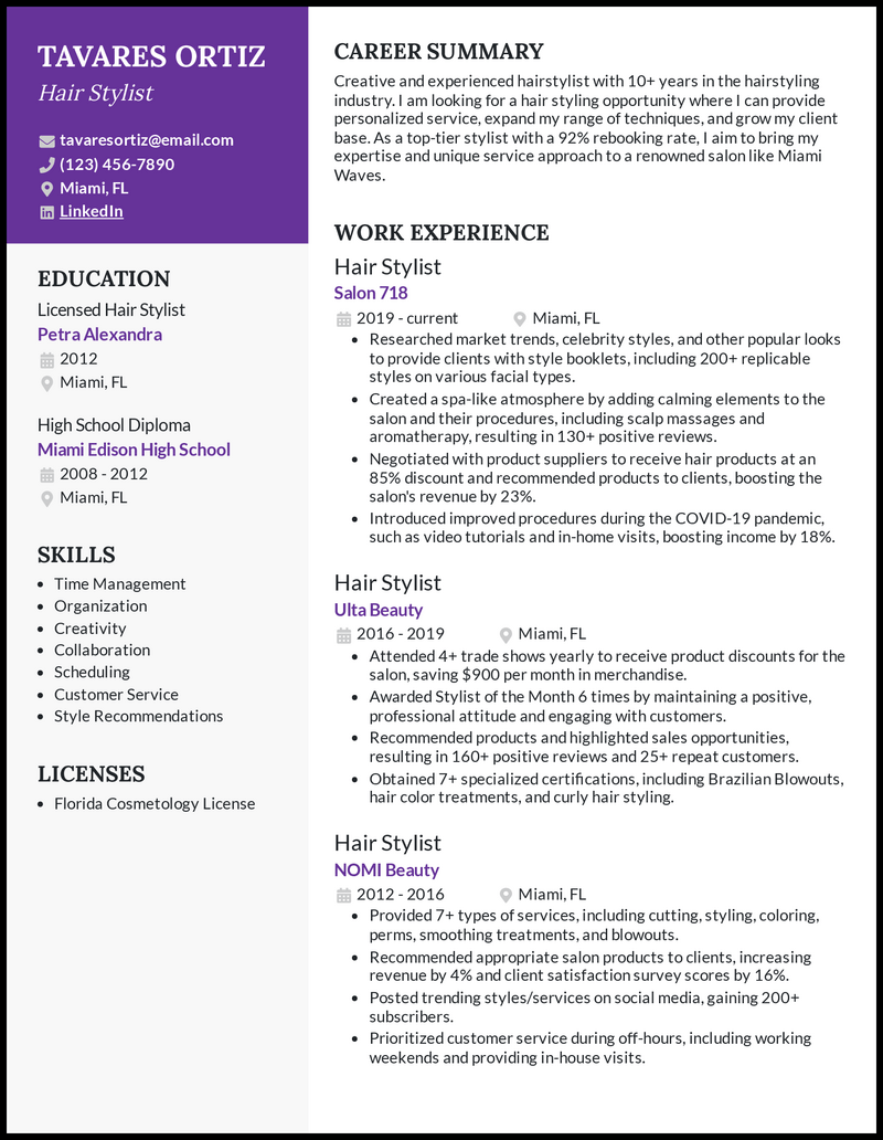 5 Hair Stylist Resume Examples That Worked in 2023