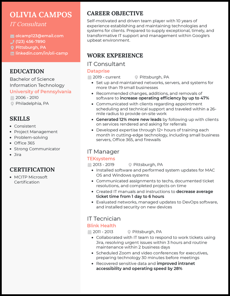 3 IT Consultant Resume Examples For 2023