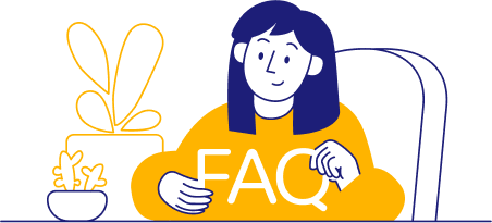 Job seeker in yellow shirt holds letters "F-A-Q" in hands to ask questions about writing resumes, cover letters, and other job materials