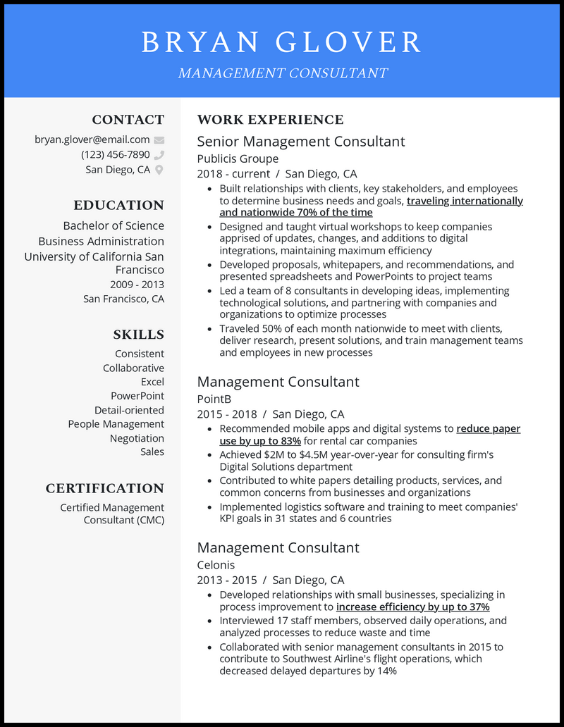 3 Management Consultant Resume Examples For 2023