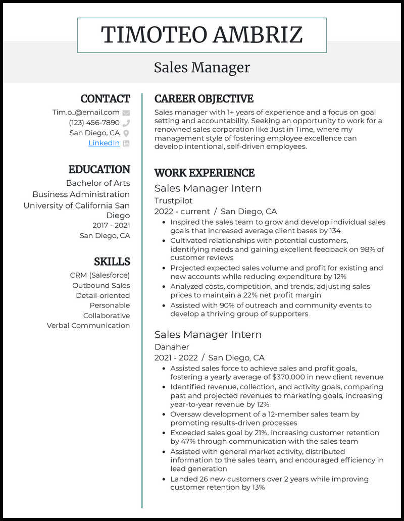 7 Sales Manager Resume Examples That Work for 2023