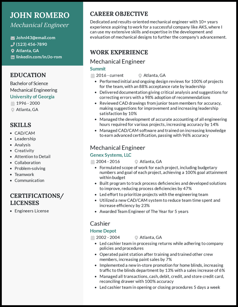 7 Mechanical Engineer Resume Examples Built for 2023