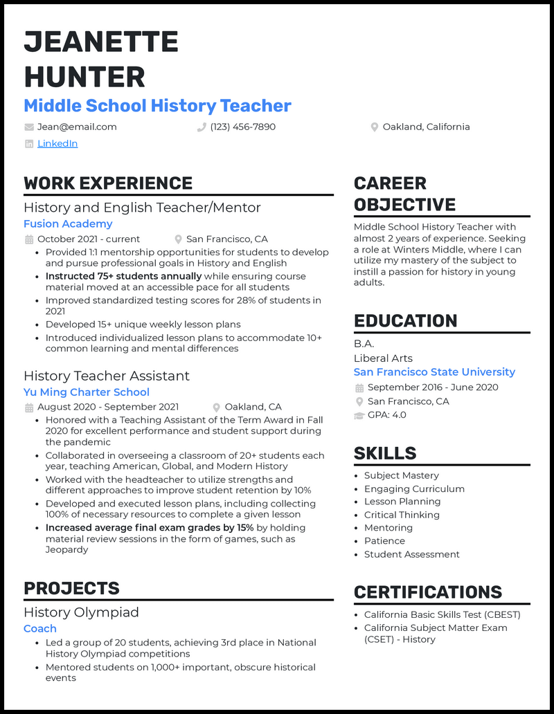 3 Middle School Teacher Resume Examples For 2023