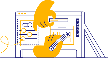 A pair of hands designing the outline of a scrum master job description on a panel