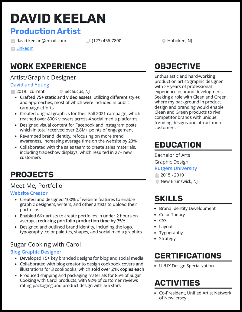 3 Production Artist Resume Examples for 2023