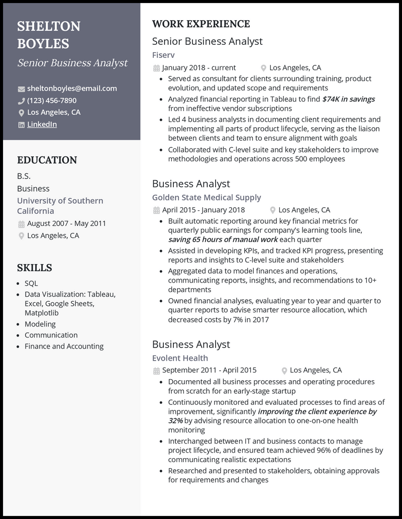 3 Senior Business Analyst Resume Examples For 2023