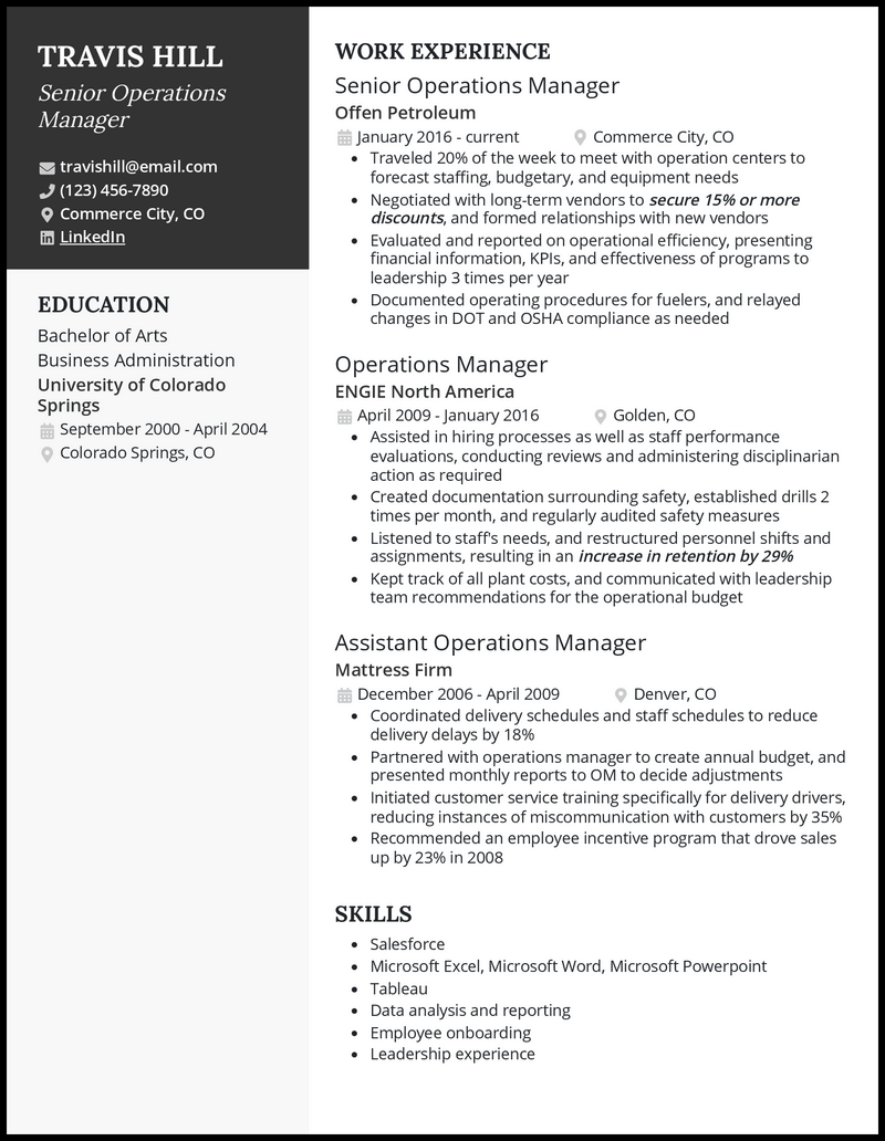3 Senior Operations Manager Resume Examples for 2023