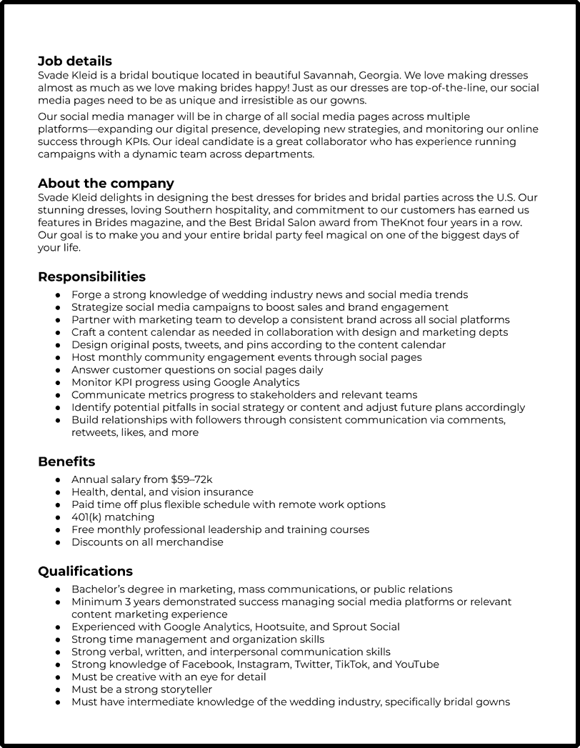 Marketing Manager Job Description For Cv