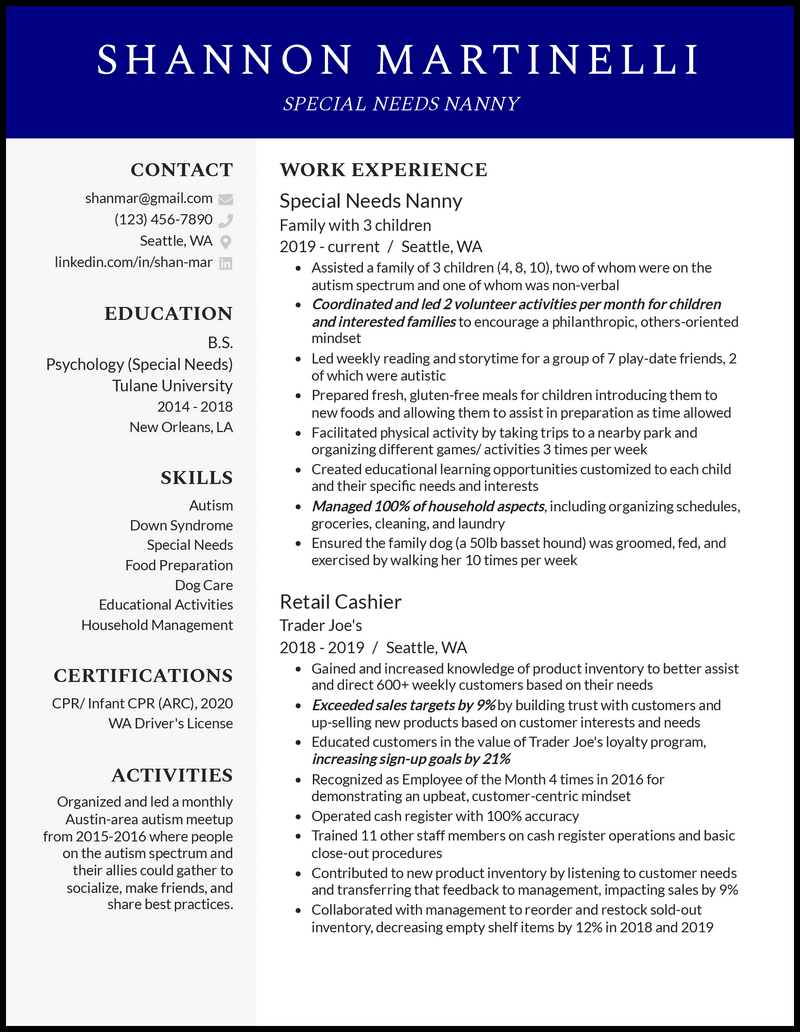 3 Special Needs Nanny Resume Examples For 2023