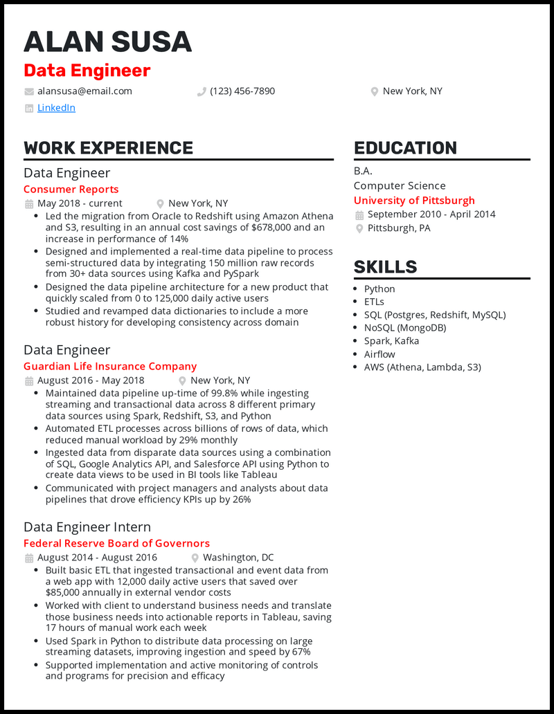 15 Data Engineer Resume Examples That Work in 2023