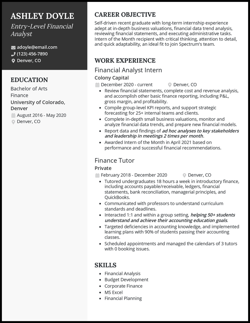 3 Entry-Level Financial Analyst Resume Examples in 2023