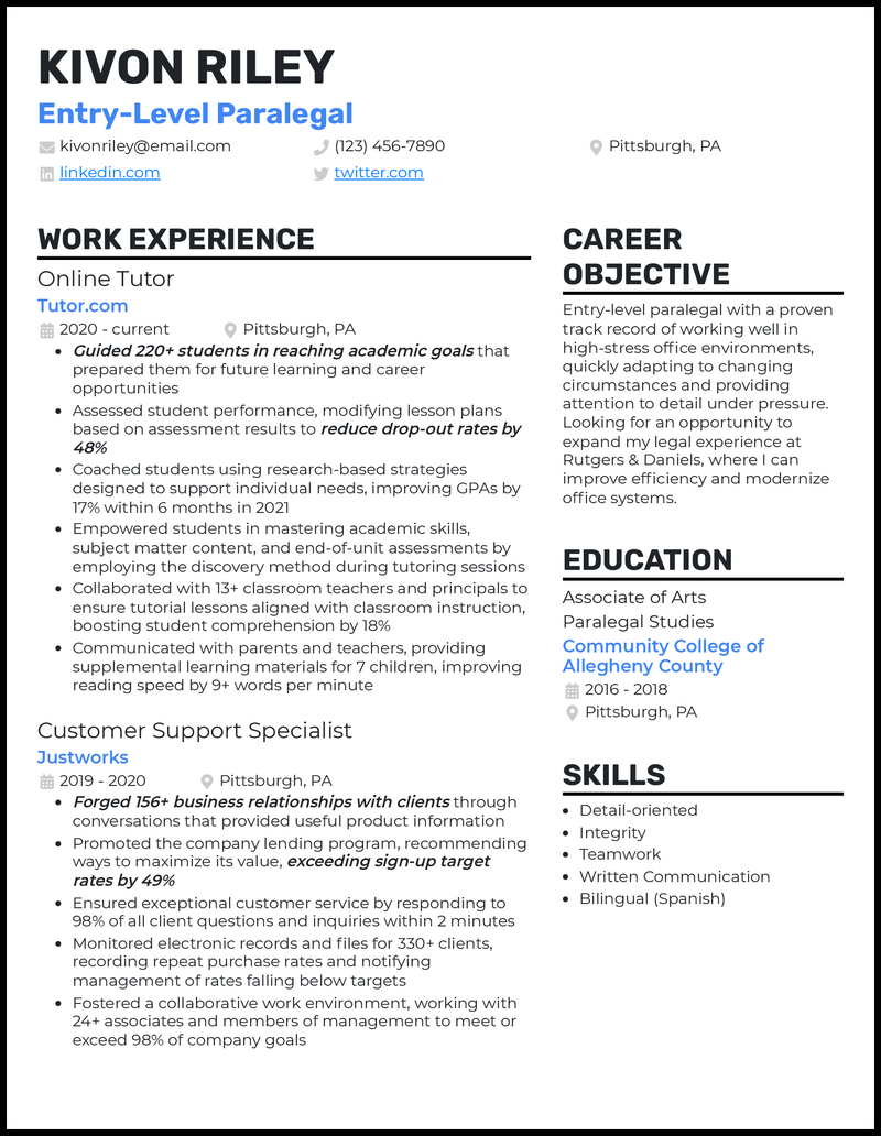 3 Entry-Level Paralegal Resume Examples Working in 2023