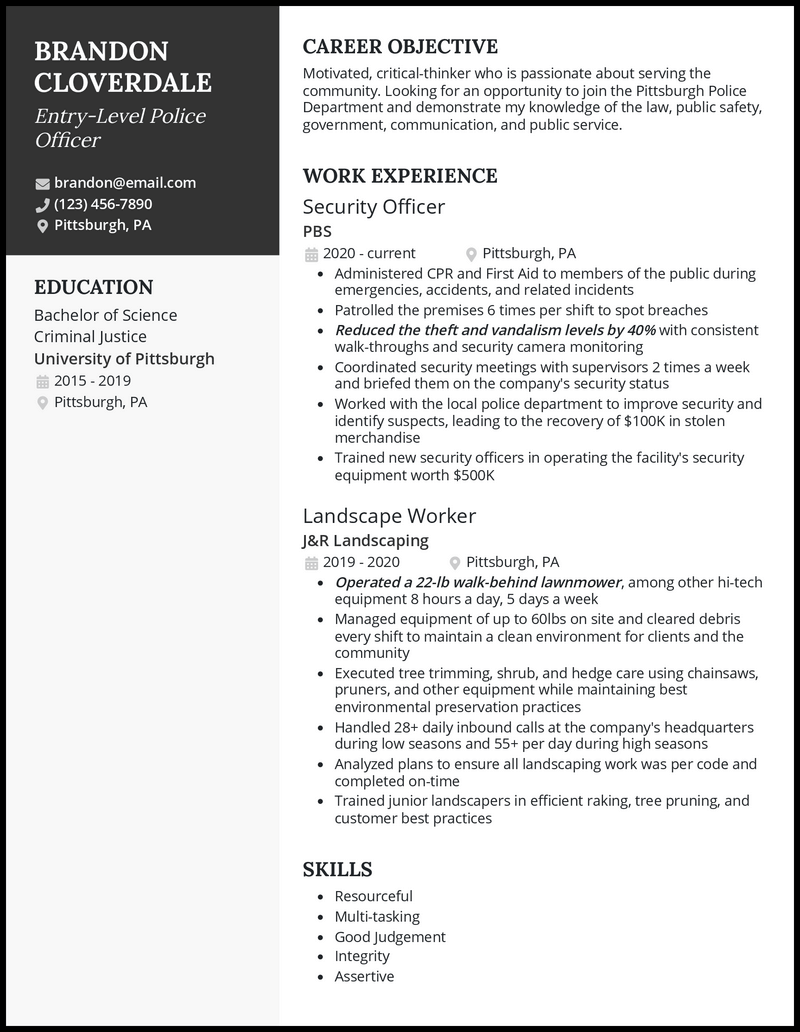 3 Entry-Level Police Officer Resume Examples for 2023