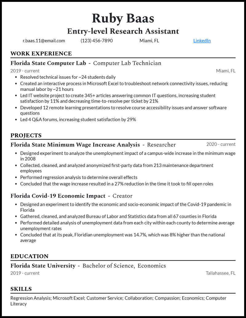 3 Entry-Level Research Assistant Resume Examples