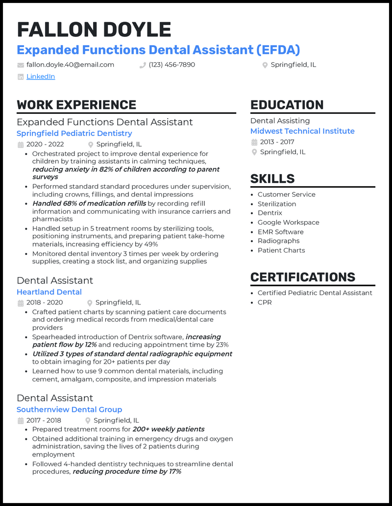 3 Expanded Functions Dental Assistant Resume Examples