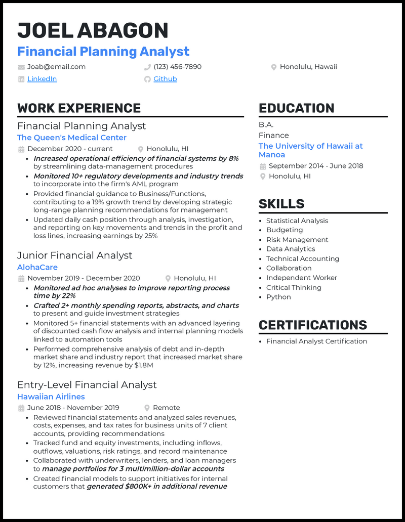3 Financial Planning Analyst Resume Examples for 2023