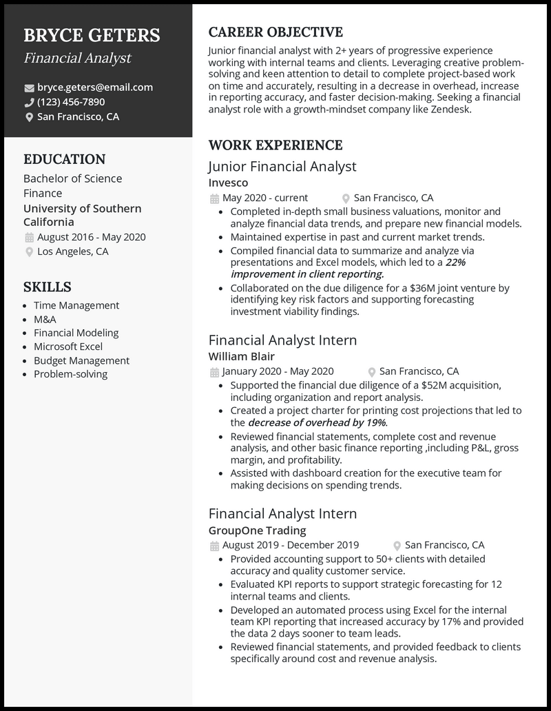 3 Junior Financial Analyst Resume Examples for 2023
