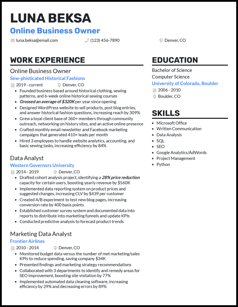 3 Online Business Owner Resume Examples Made for 2023