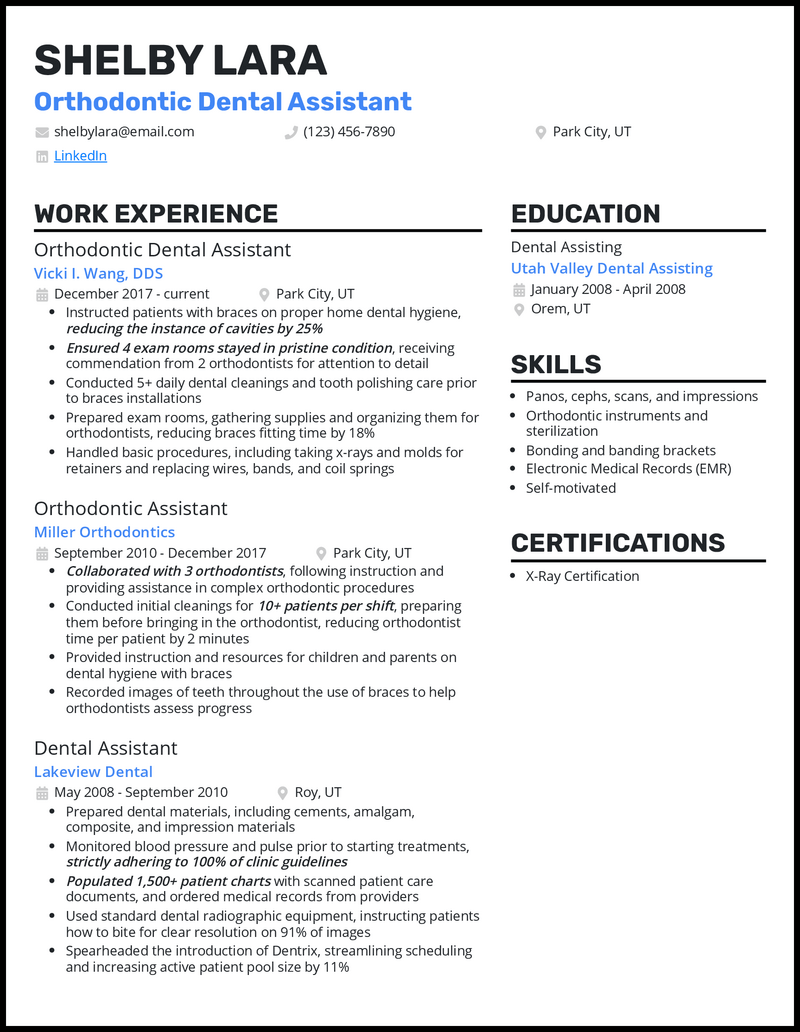 3 Orthodontic Dental Assistant Resume Examples For 2023