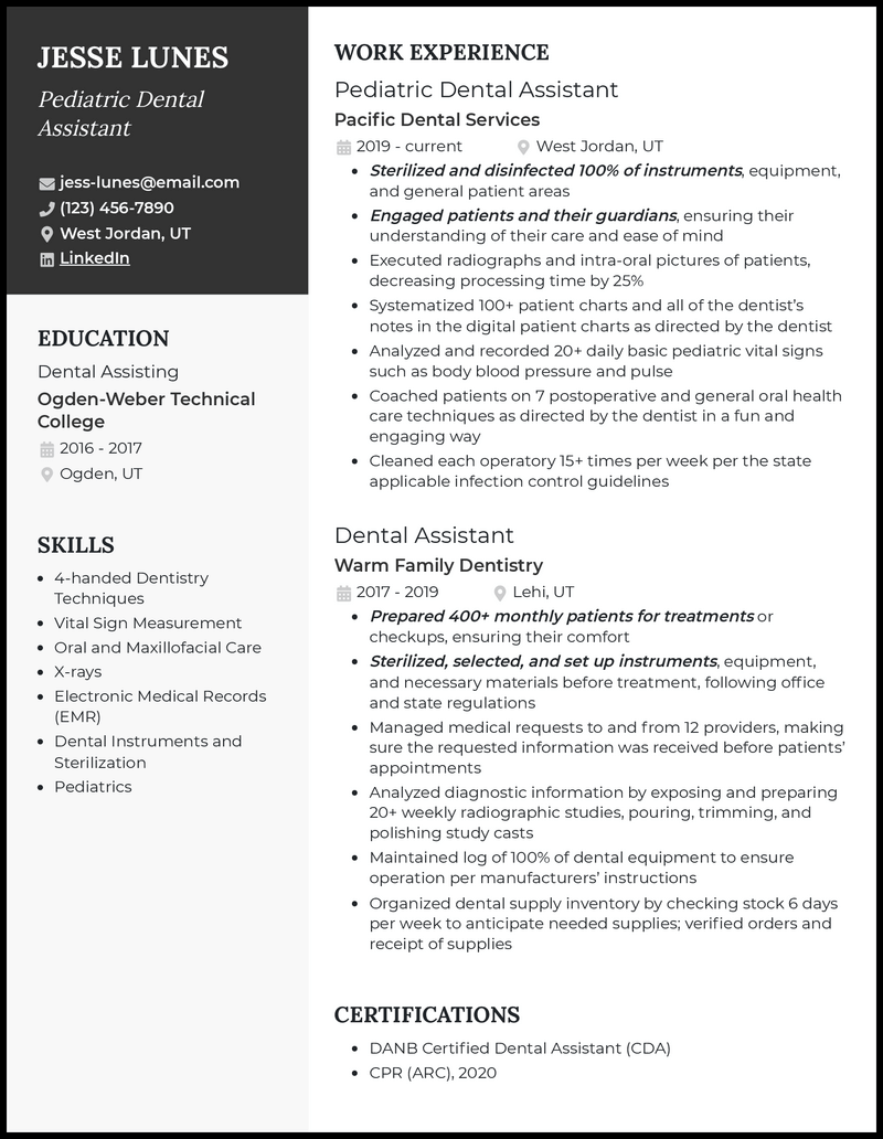 3 Pediatric Dental Assistant Resume Examples for 2023