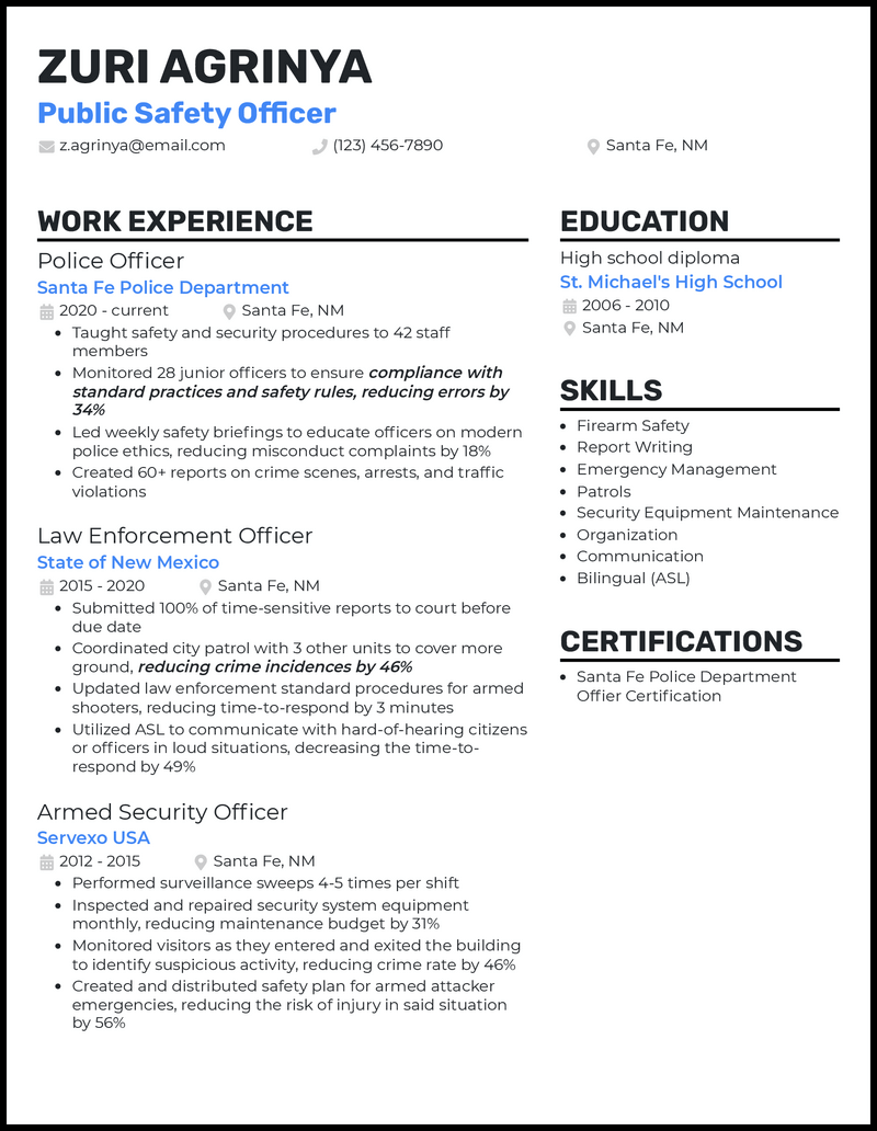 3 Public Safety Officer Resume Examples Built for 2023