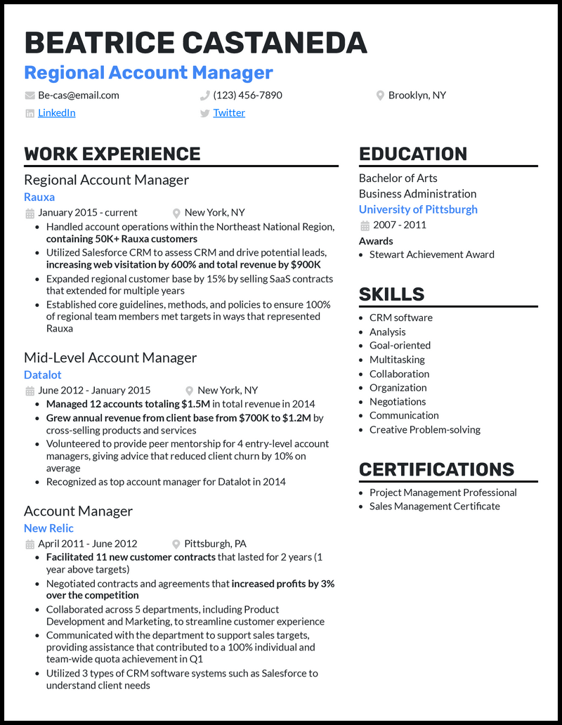 3 Regional Account Manager Resume Examples Made in 2023
