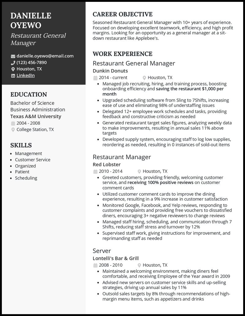 3 Restaurant General Manager Resume Examples for 2023