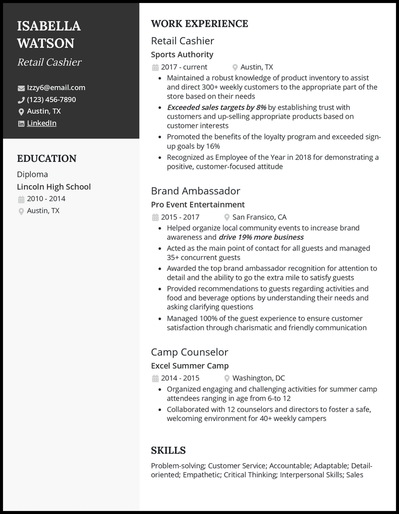 3 Retail Cashier Resume Examples for the Job in 2023