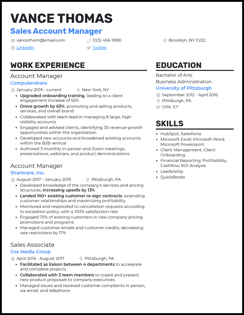 3 Sales Account Manager Resume Examples Built for 2023