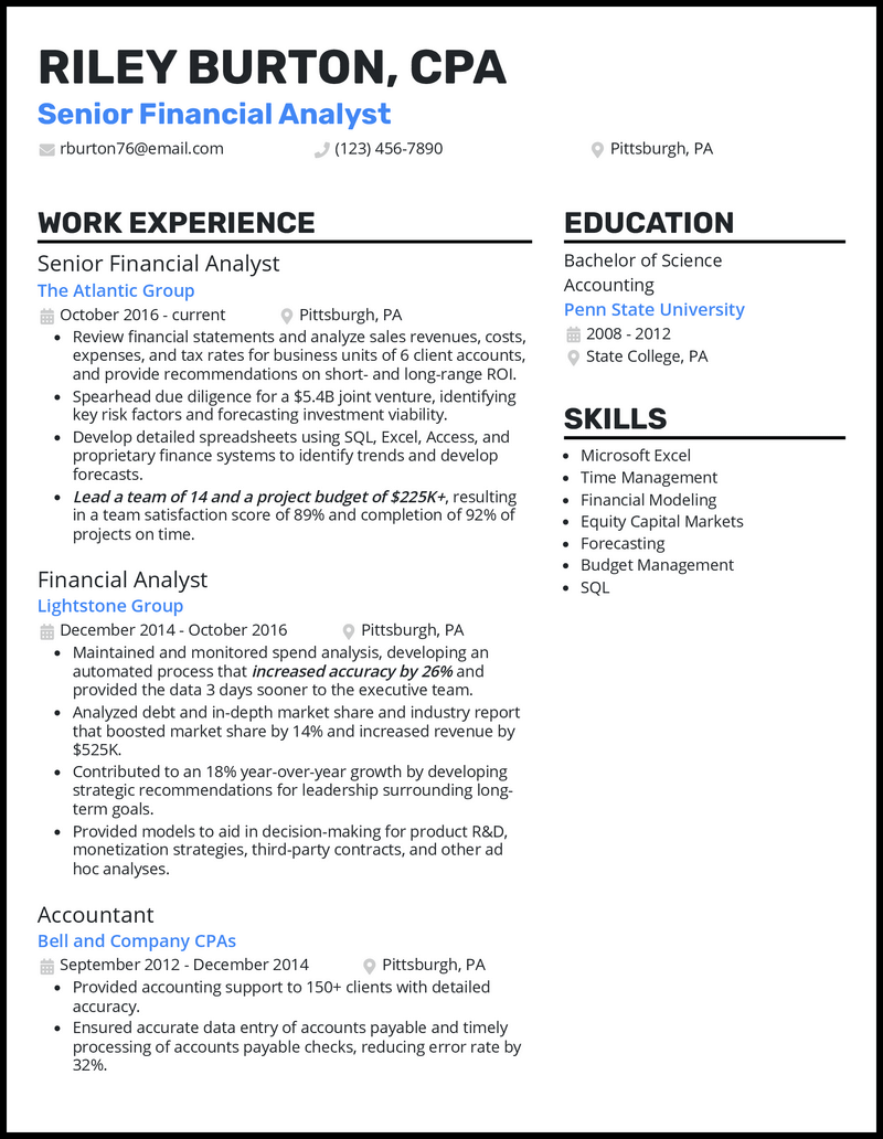 3 Senior Financial Analyst Resume Examples Made in 2023