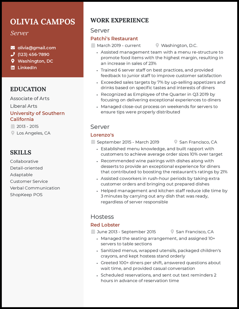 7 Server Resume Examples for 2023