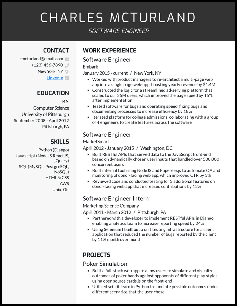 11 Software Engineer Resume Examples Designed for 2023