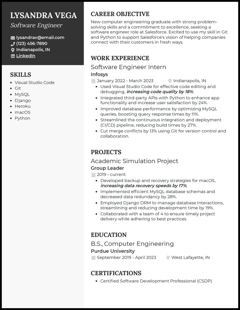 3 Software Engineer New Grad Resume Examples for 2023